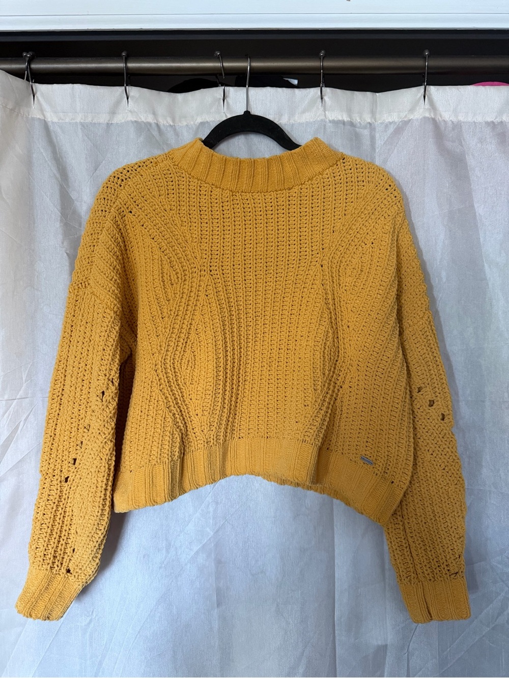 Hollister Cropped Cable Knit Crewneck Sweater - Mustard